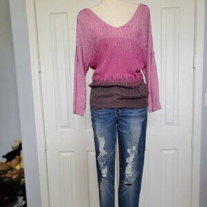 INC Ombre Metallic V Neck Top S